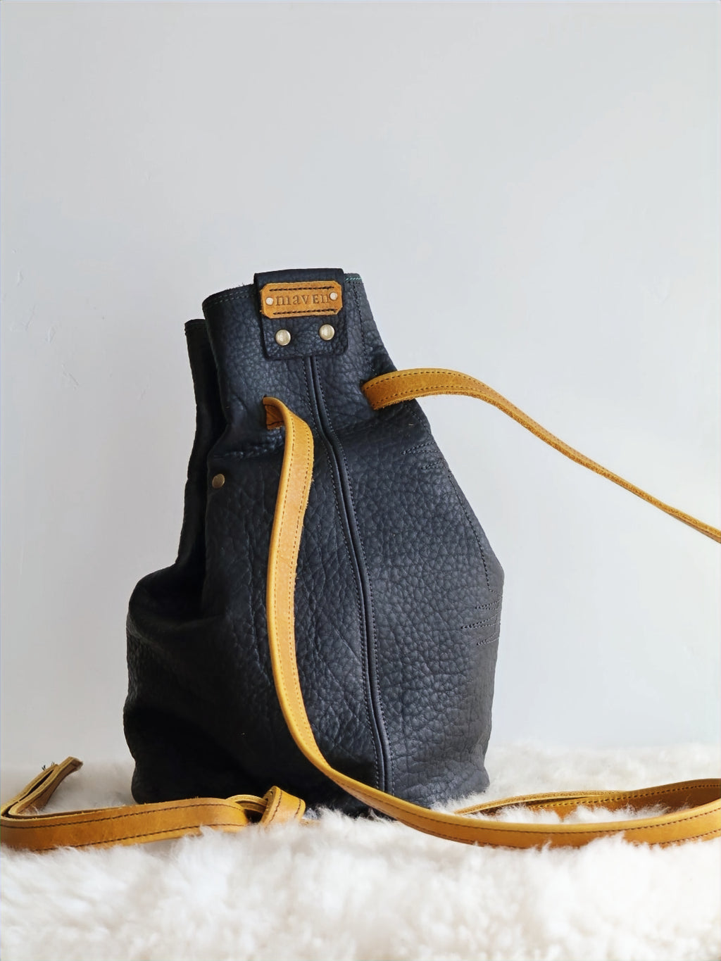 1 of 1 Luna Crossbody Adjustable Cinch Top Leather Backpack | swallowtail black image 5