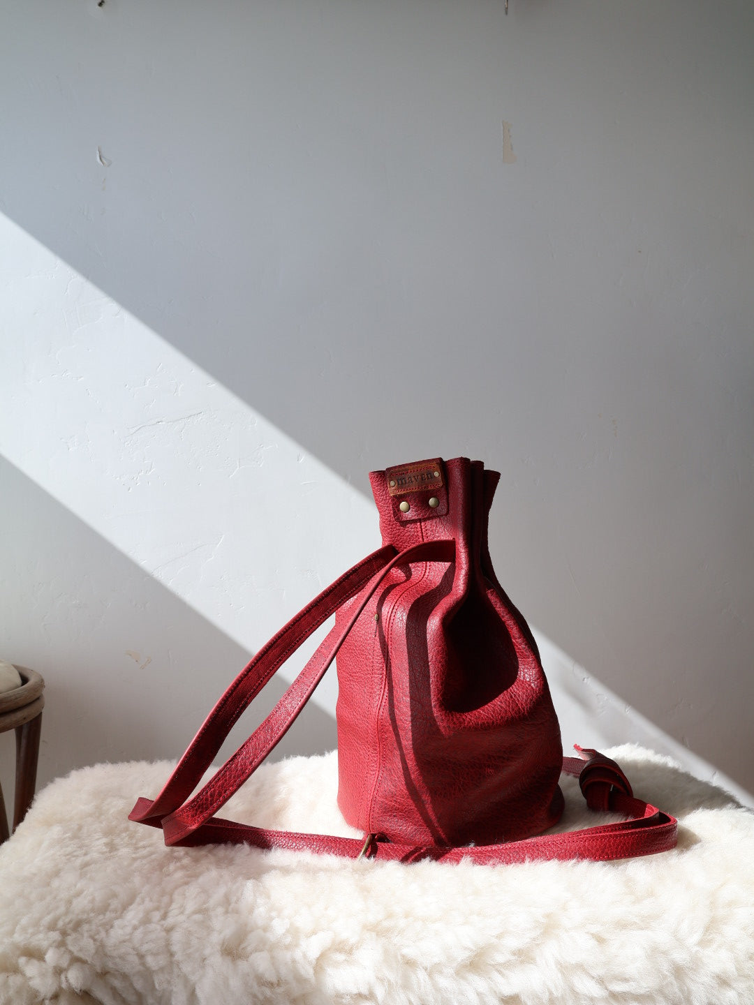 Luna Crossbody Adjustable Cinch Top Leather Backpack | Red Poppy image 7
