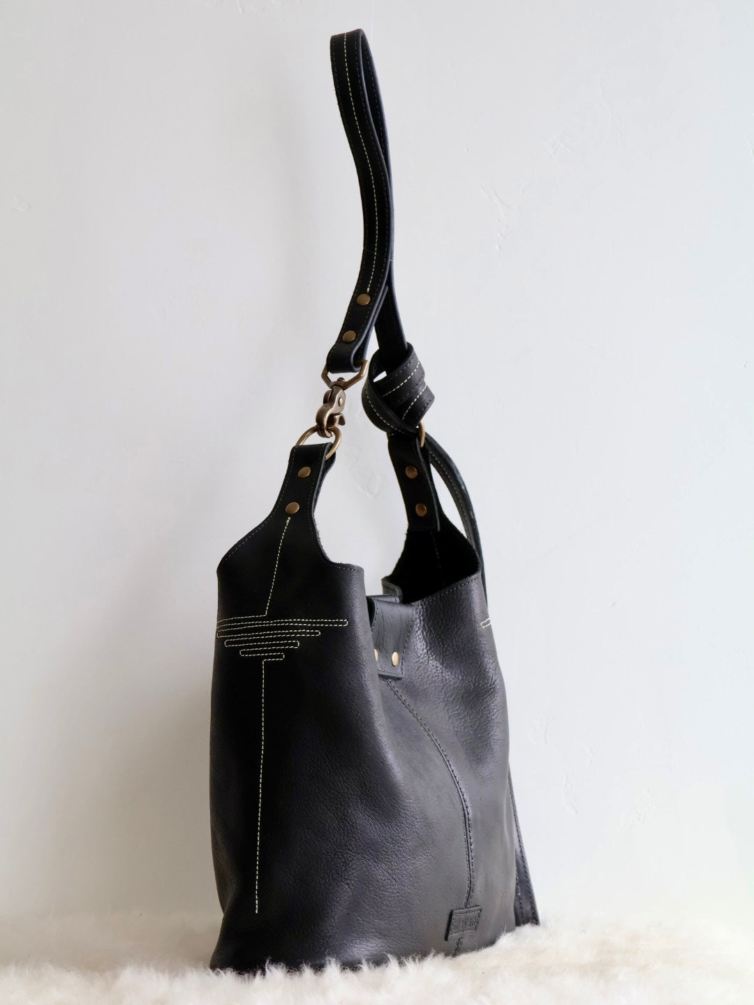 All Day Bag Adjustable Crossbody Veg-Tanned Buffalo Leather Tote | Black River