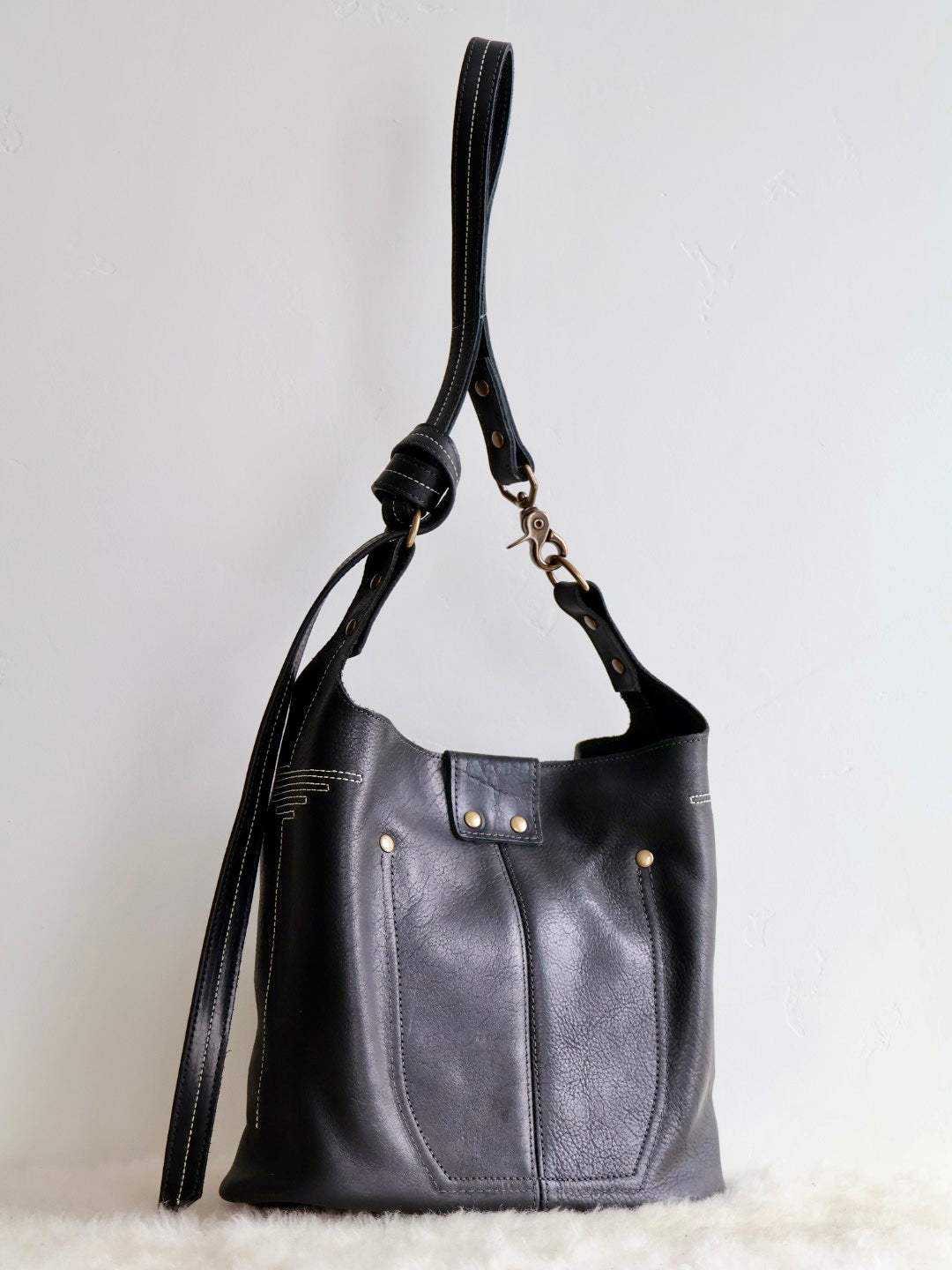 All Day Bag Adjustable Crossbody Veg-Tanned Buffalo Leather Tote | Black River
