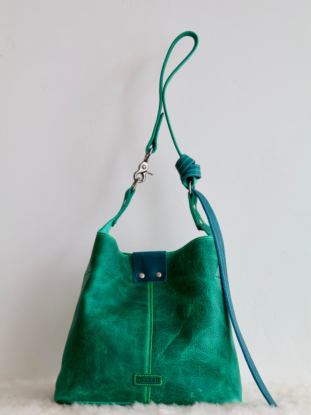 All Day Bag Adjustable Crossbody Buffalo Leather Tote | Emerald Phoenix Eyes