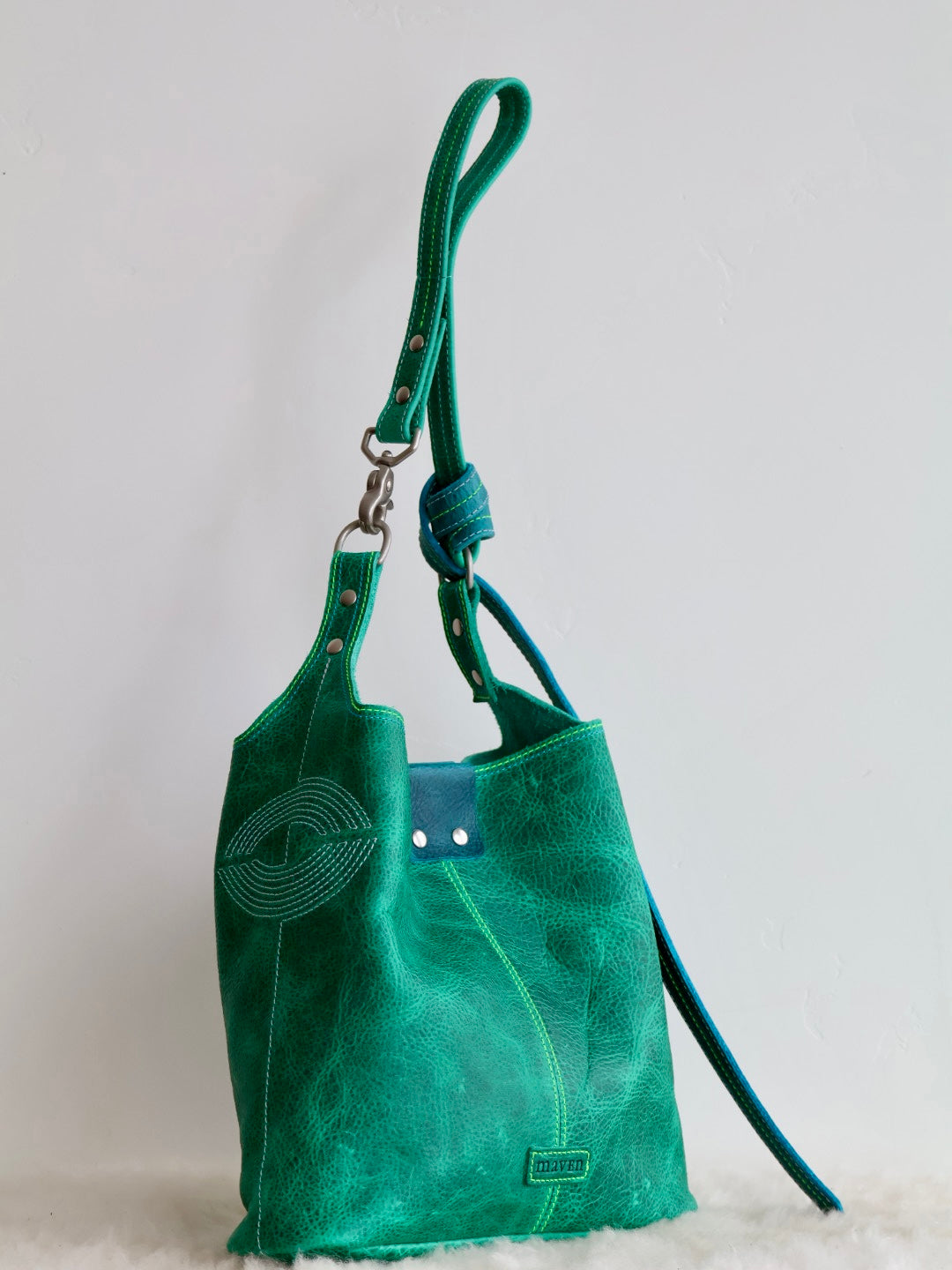 All Day Bag Adjustable Crossbody Buffalo Leather Tote | Emerald Phoenix Eyes