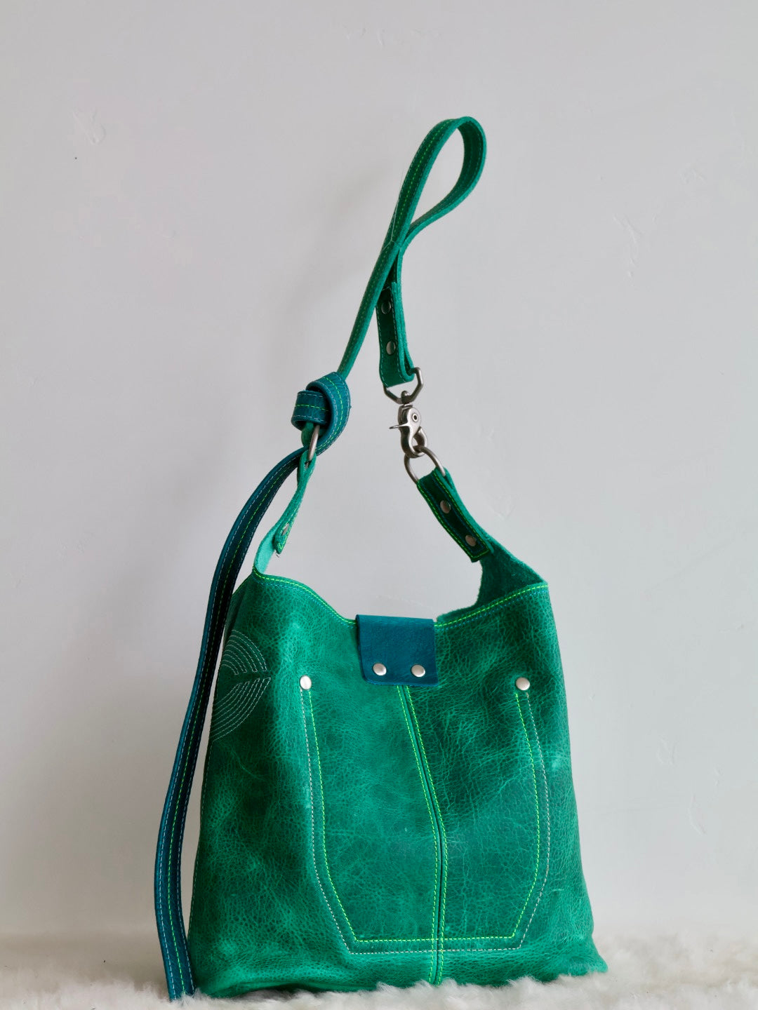 All Day Bag Adjustable Crossbody Buffalo Leather Tote | Emerald Phoenix Eyes