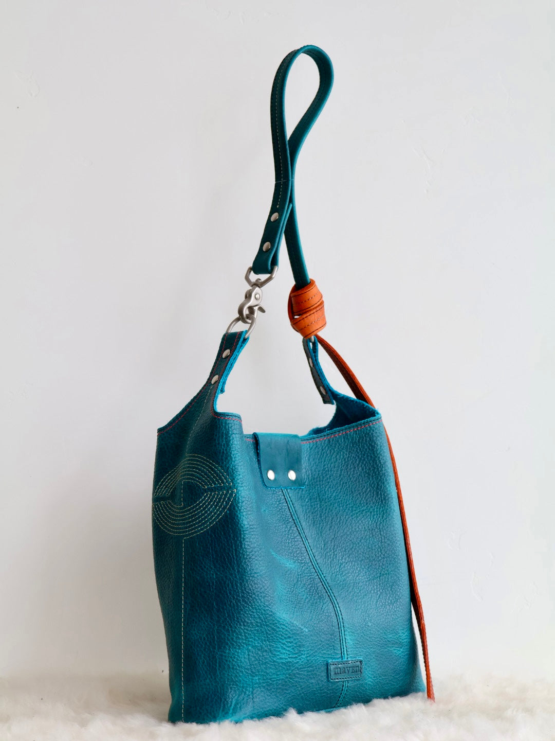All Day Bag Adjustable Crossbody Buffalo Leather Tote | Turquoise Phoenix Eyes