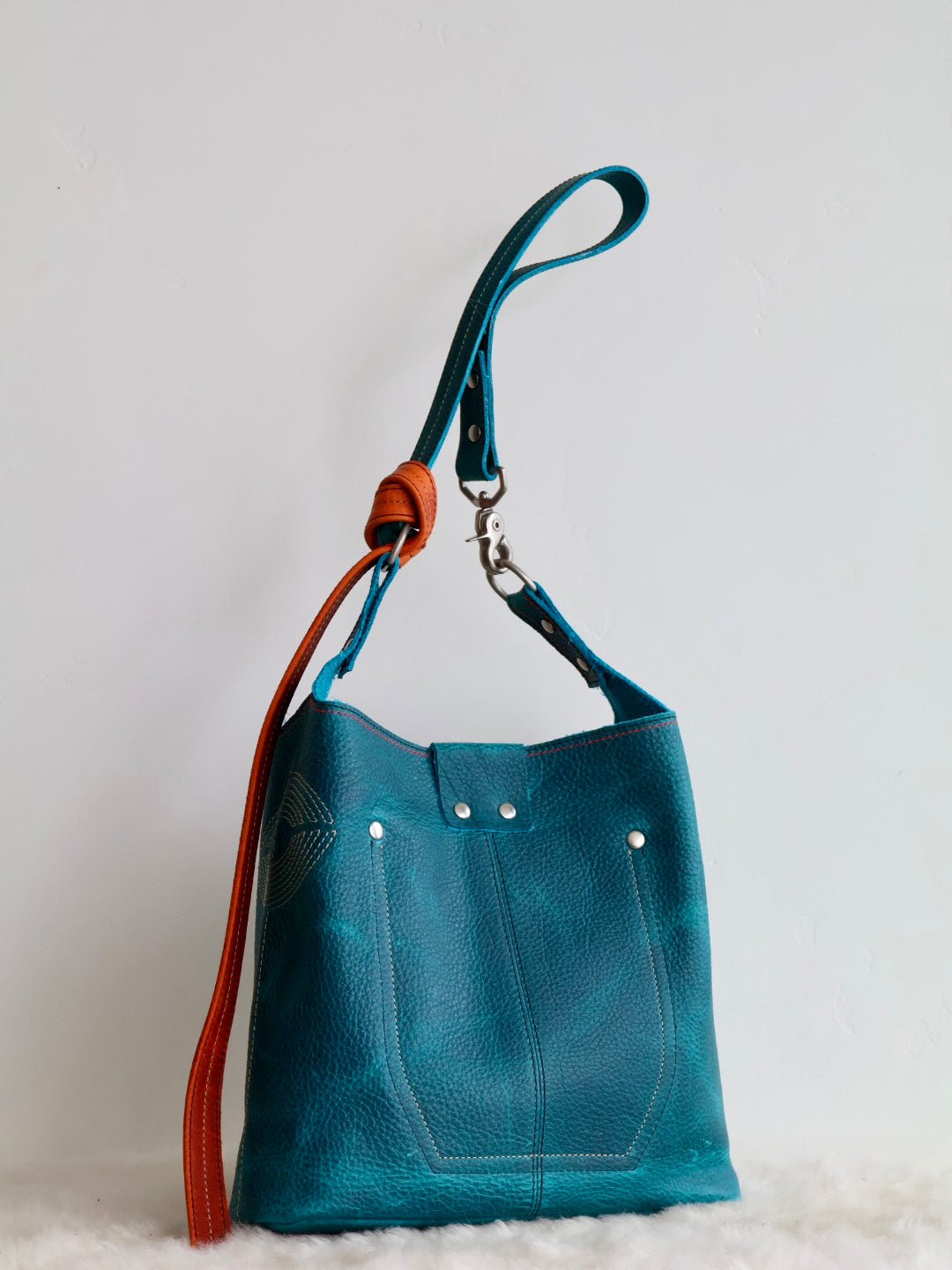 All Day Bag Adjustable Crossbody Buffalo Leather Tote | Turquoise Phoenix Eyes