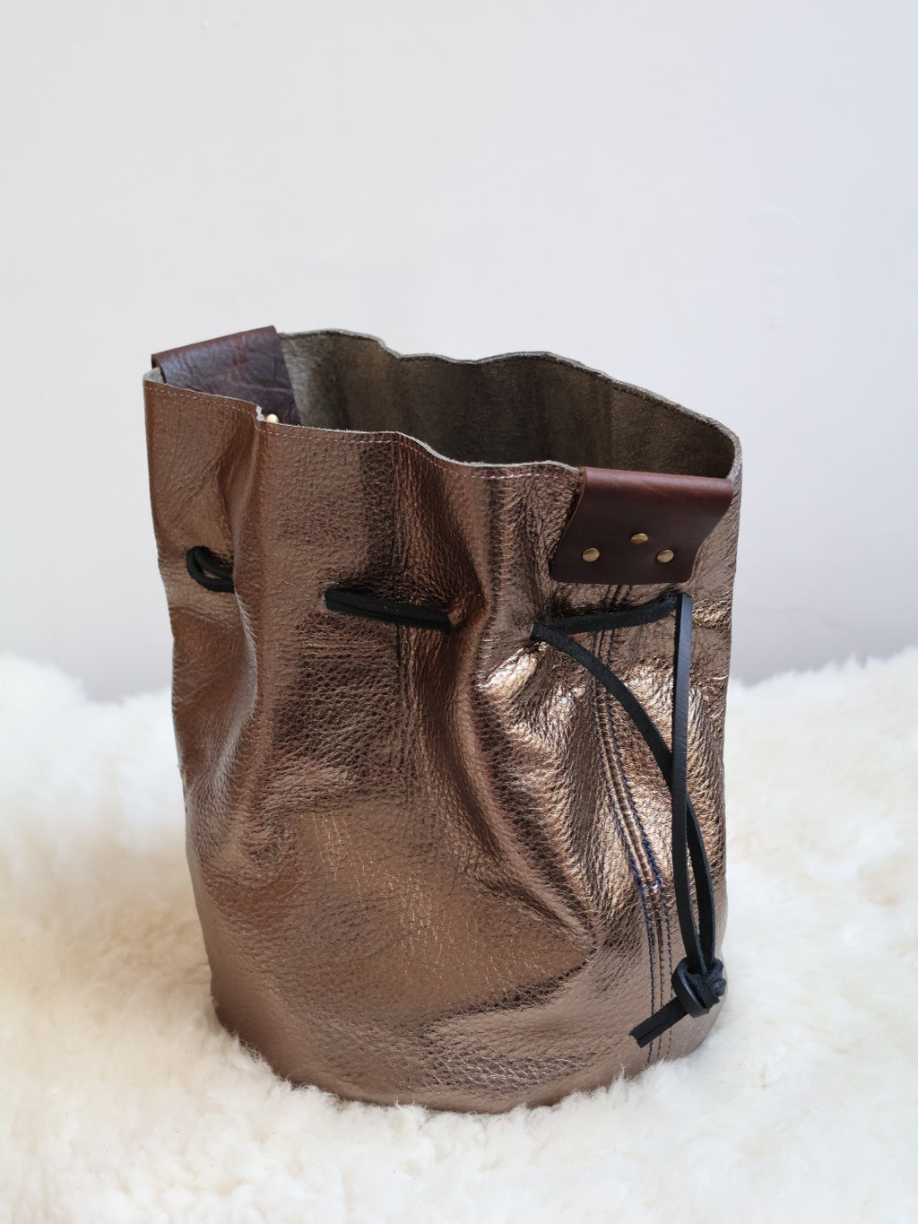 1 of 1 Mini Cinchtop Shoulder Bag | metallic pewter