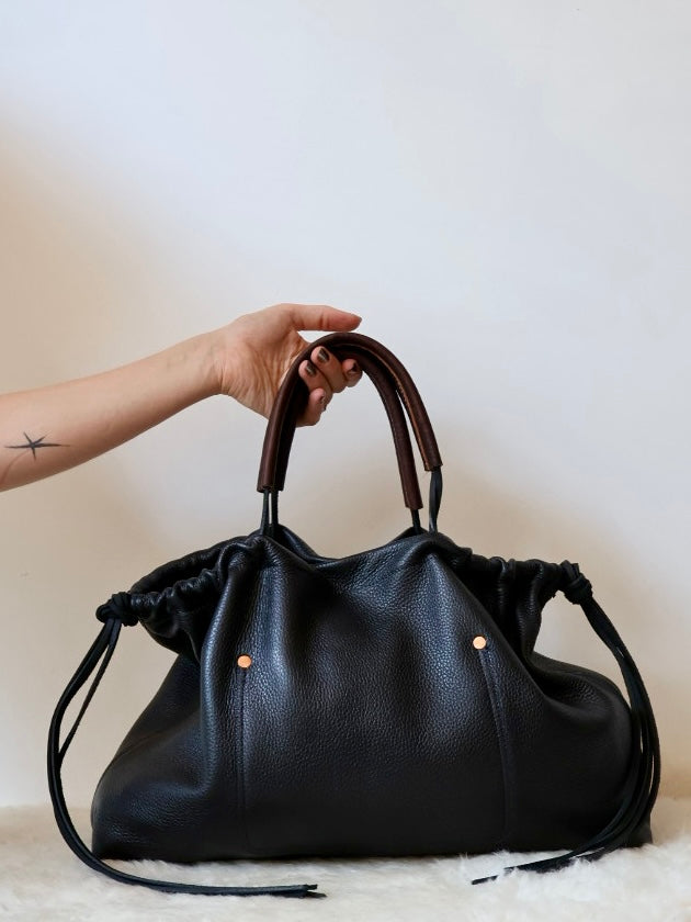 Ragga Market Tote | minimalist stitched black buckskin (2 options)