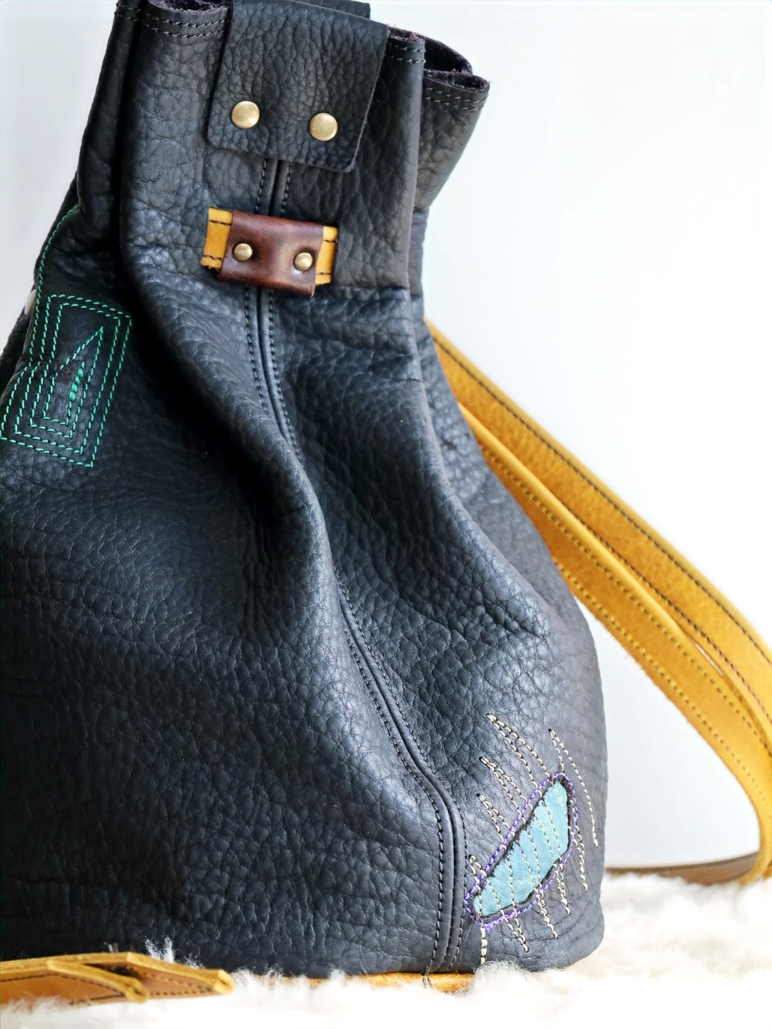 1 of 1 Luna Crossbody Adjustable Cinch Top Leather Backpack | swallowtail black image 3