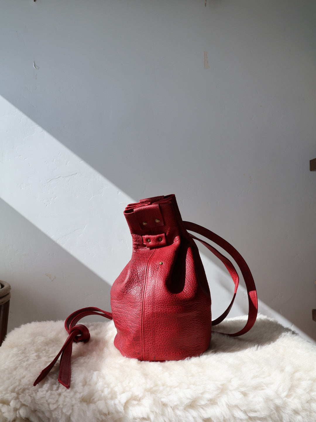 Luna Crossbody Adjustable Cinch Top Leather Backpack | Red Poppy image 1
